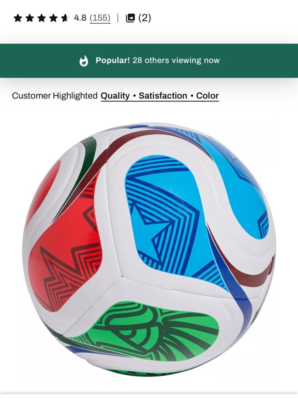 adidas Trionda Soccer Ball in White with Red, Blue, Green Accents